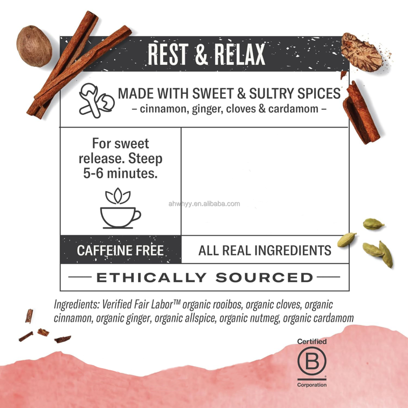 OEM Organic Rooibos Chai Tea Bags Caffeine-Free Rich Flavored Cinnamon Allspice Ginger Health Rooibos Tea Bags