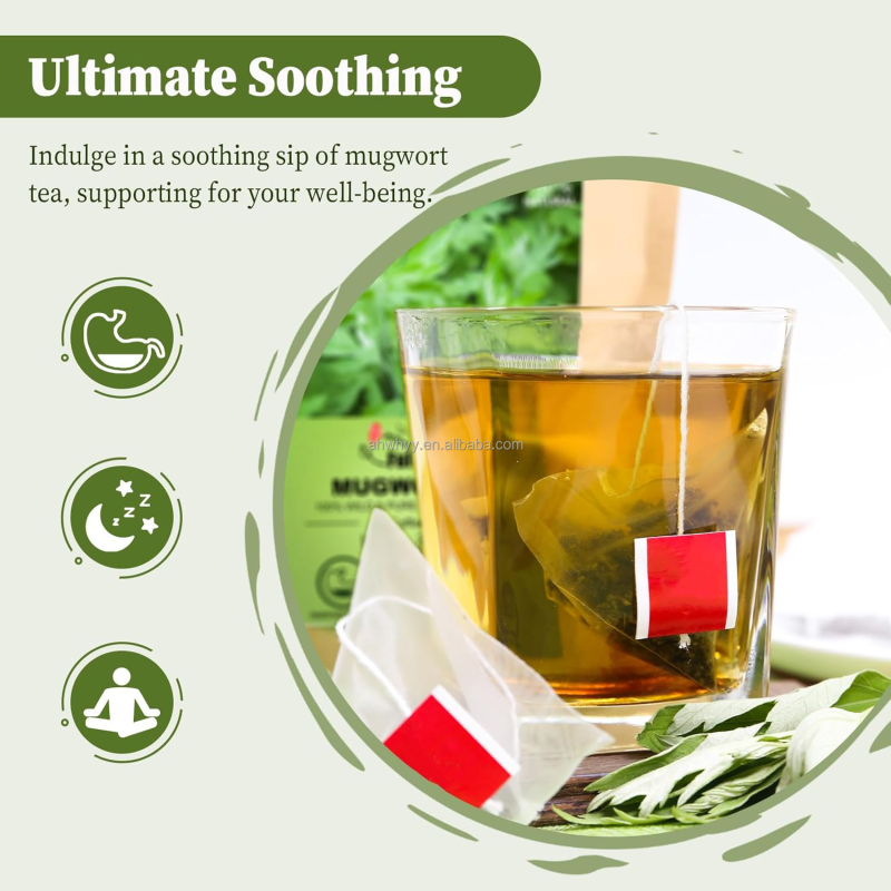 Wholesale Customized Pure Mugwort GreenTea Bag Drink Wormwood Leaf Raw Material Healthy Mugwort Leaves  Green Teabags