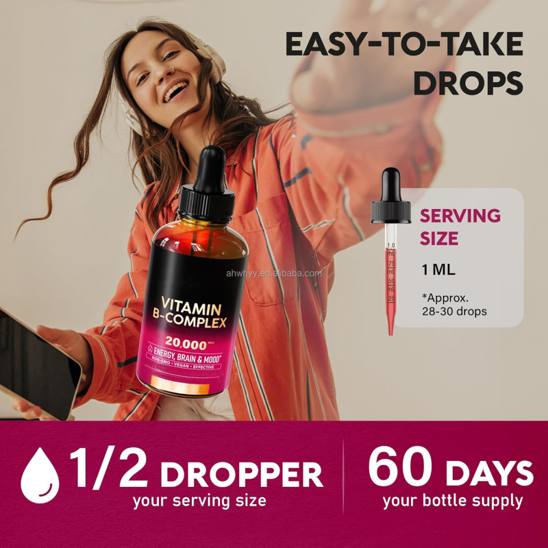 Organic Vitamin B-Complex Liquid Drops Vitamin B B5 B12 Health Support Supplement Vitamin B-Complex Drop