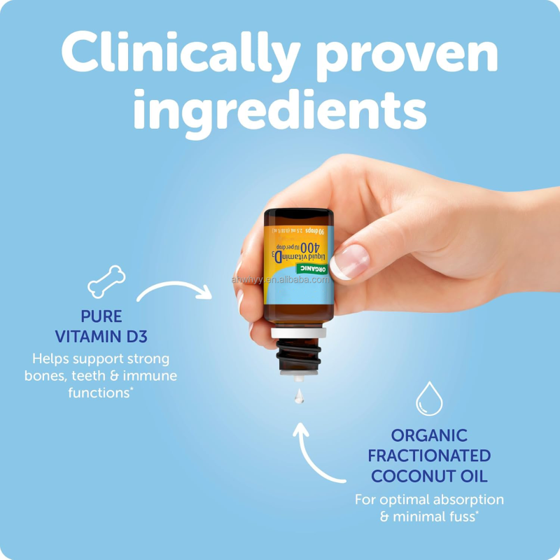 Organic Liquid Vitamin D3 Drops for Kids Immune Support Vitamin D Drop Factory Supply Vitamin D3 Drops