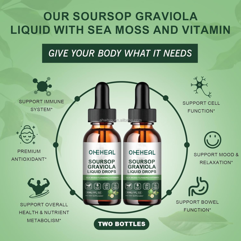 Soursop Graviola Leaf Extract Liquid Supply Pure Botanical Sea Moss Cell Support Herbal Supplements Soursop Liquid Drops