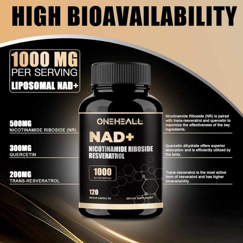 NAD Supplement 120 Capsules Trans-Resveratrol Antioxidant Health Supplement NAD+ Capsules