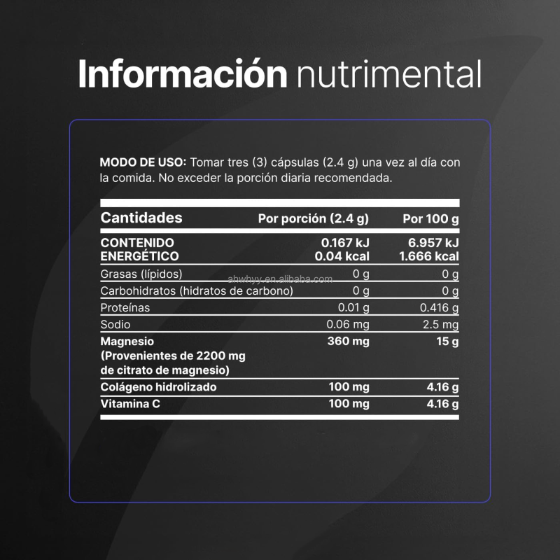 High Absorption Pure Magnesium Citrate Natural Ingredients OEM Mineral Supplement Citrate Magnesium Capsules