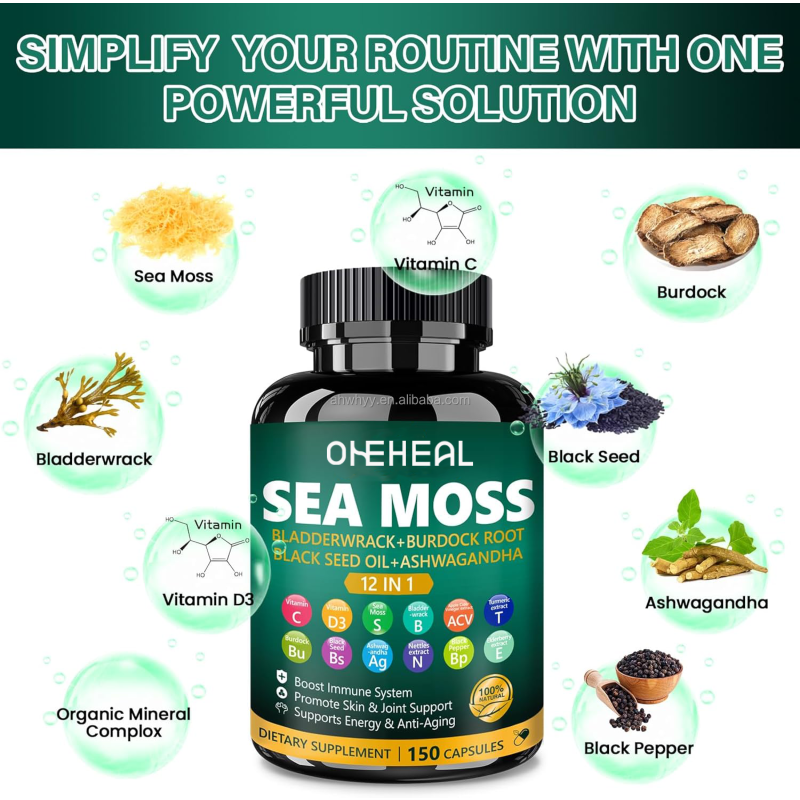 High Quality Organic Sea Moss Black Seed Oil Health Supplements Extract Support Immune Seamoss Capsules