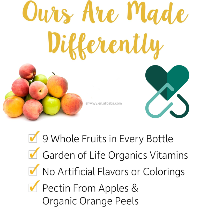 Whole Sales Sugar Free Organics Women's Certified Fruit Gummies Multivitamin Vegan Real Fruit Multivitamin Gummy