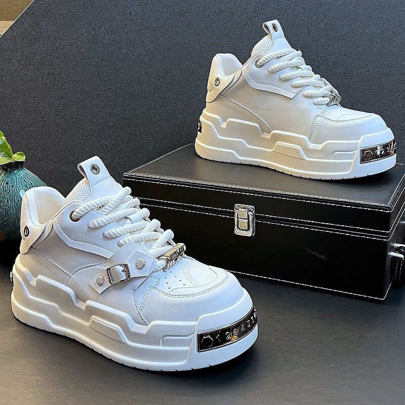 Men's Casual Sports Shoes Manufacturer - 2025 Four Seasons White Retro Design Thick Heightening Laces for Lacing