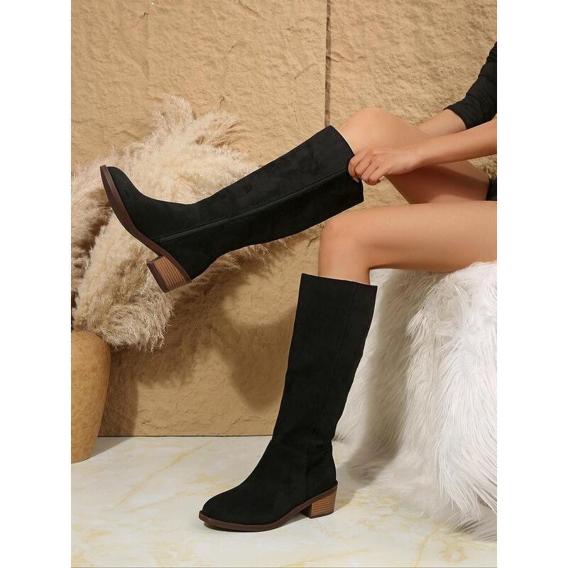Women's Knee Boots Manufacturer - Fashionable Solid Color Zipper Casual Comfortable for Fall & Winter Daily Wear