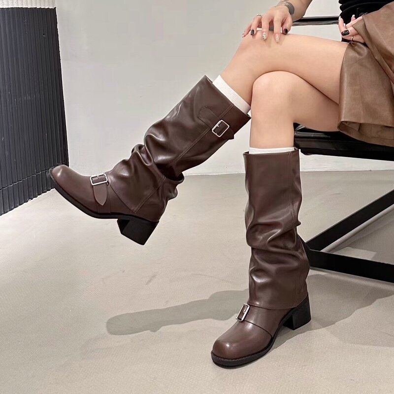 Knee-length Boots for Women Manufacturer - Thick Heels New Styles European-style Round Toe for Autumn and Winter