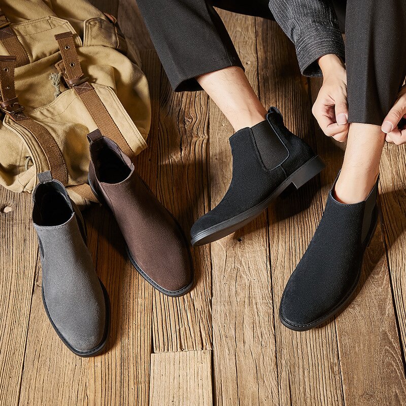 Martin Boots Manufacturer - Genuine Leather British Style High-top Suede Mid-calf Nubuck Matte Boots for Men