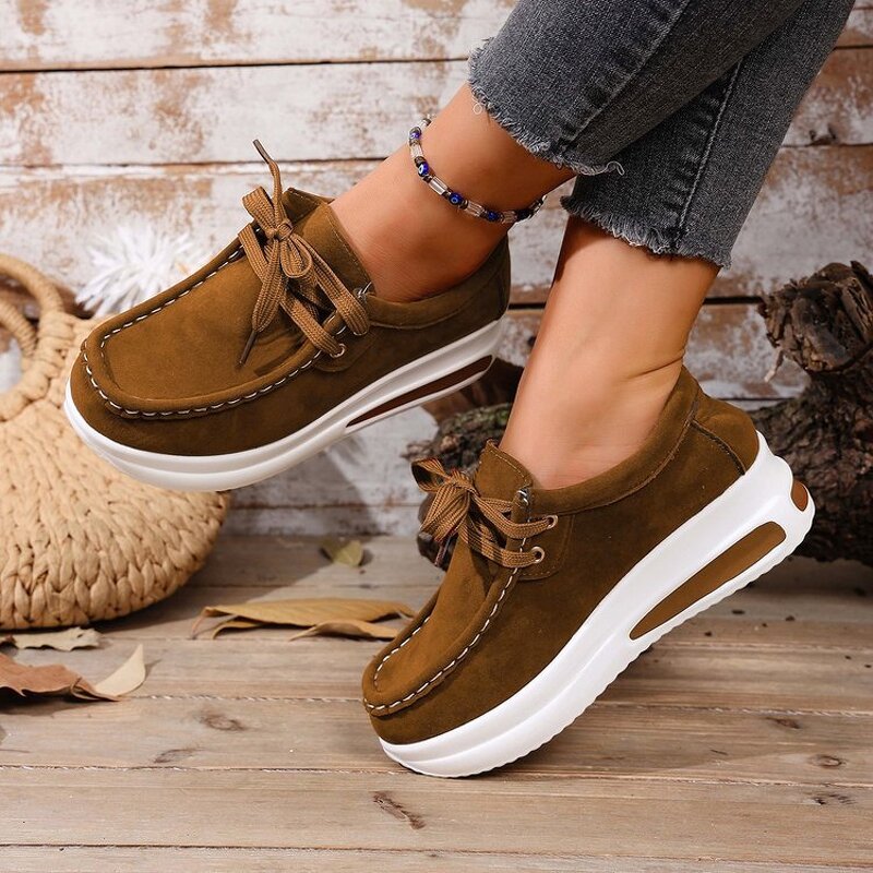 High-heel Single Shoes for Women Manufacturer - Medium Heel Lace-up Swing Style Suede Leather Student Shoes