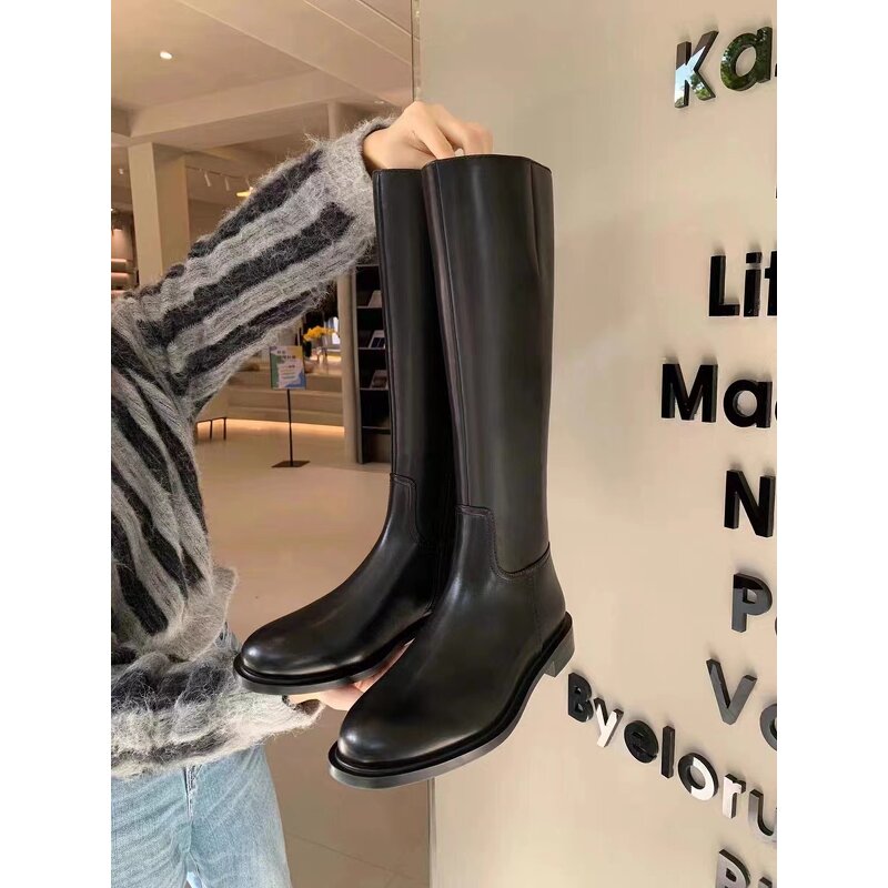 Women's Cowhide Boots Manufacturer - High-end with Thick Heels Leather Lining Zipper Plain Weave Knight Design for Summer Autumn