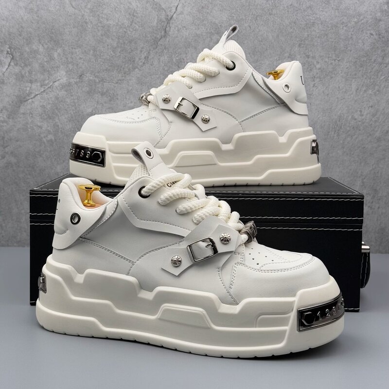 Men's Casual Sports Shoes Manufacturer - 2025 Four Seasons White Retro Design Thick Heightening Laces for Lacing