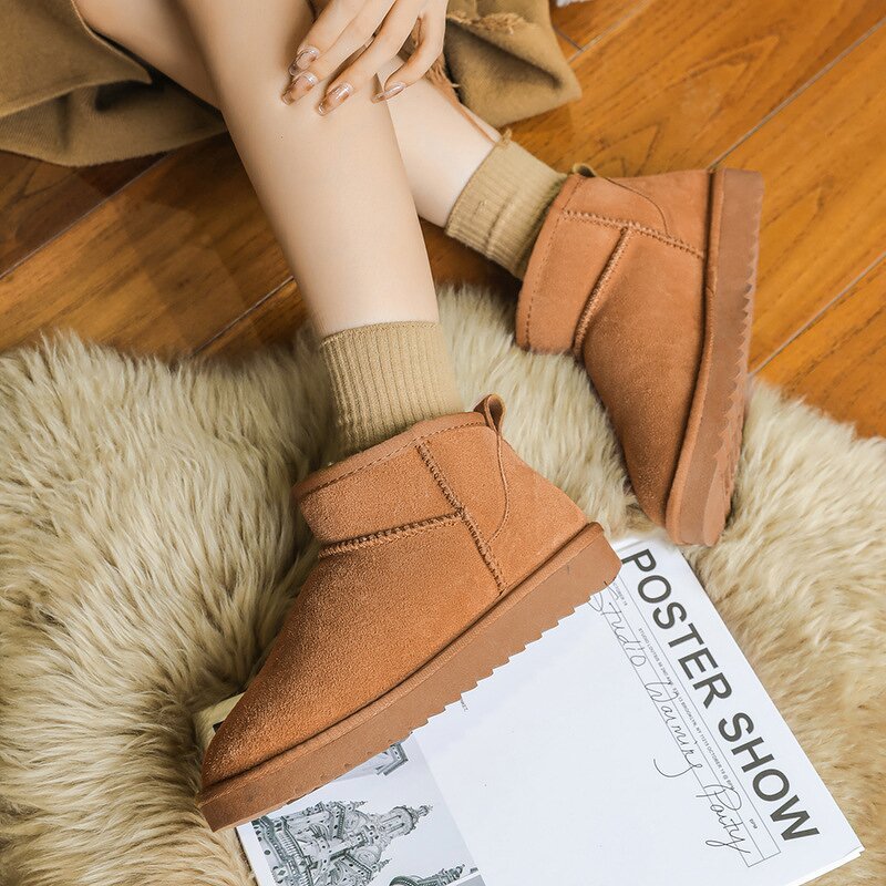 Women's Winter Warm Boots Manufacturer - Plus Plush Lining Thickened Leather New Design Outdoor Non-slip Waterproof Short Snow Boots