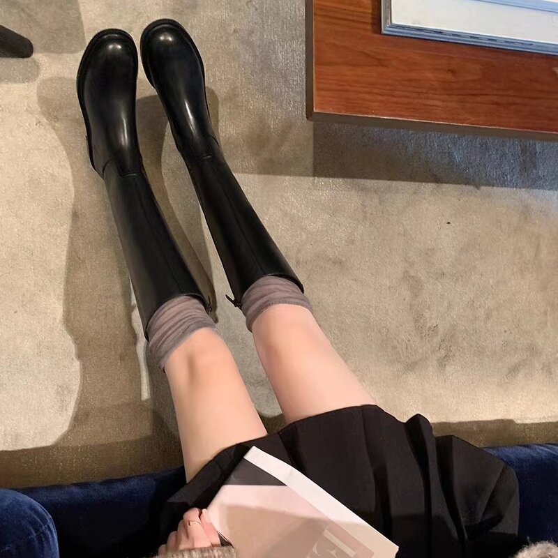 Women's Cowhide Boots Manufacturer - High-end with Thick Heels Leather Lining Zipper Plain Weave Knight Design for Summer Autumn