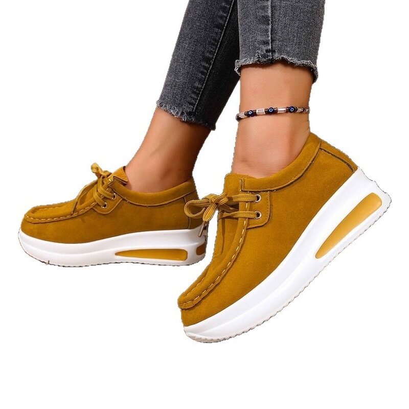 High-heel Single Shoes for Women Manufacturer - Medium Heel Lace-up Swing Style Suede Leather Student Shoes