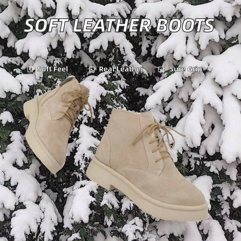Custom-Made Snow Boots Manufacturer - Lightweight Casual Ankle Boots for Women Autumn Slip-Resistant Warm Plush Lining Lace-Up