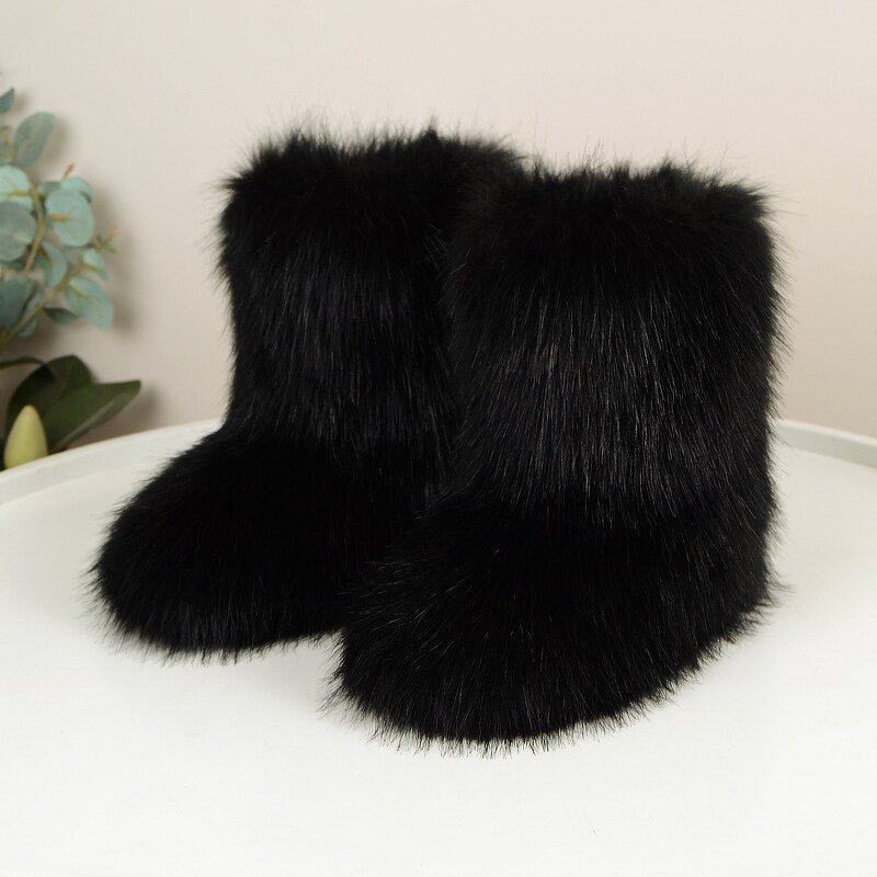 Snow Boots for Women Manufacturer - Flat Heel High Collar Imitating Mink & Fox Fur Mid-calf Length for Winter Warmth