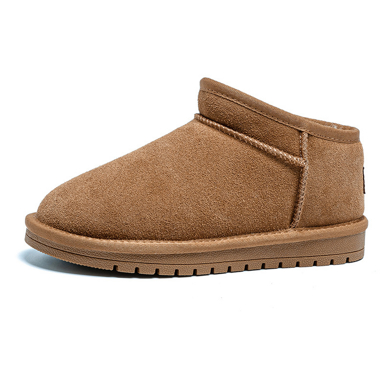 Flat Padded Ankle Snow Boots Manufacturer - Autumn Winter Warm Cowhide Upper Genuine Suede Faux Fur Water Splash-proof TPR Rubber Sole