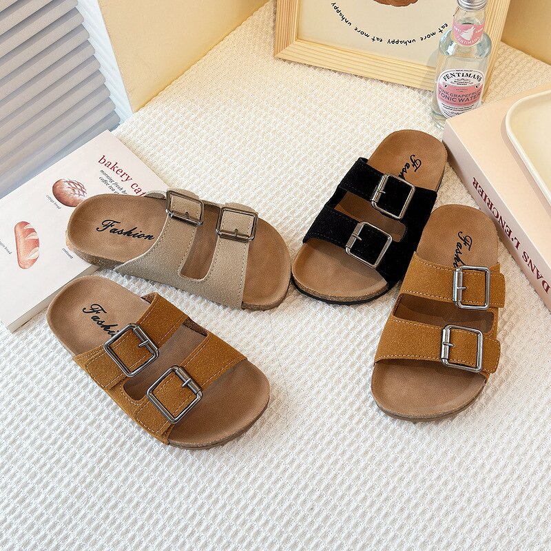 Sanded Slippers for Girls Manufacturer - Anti-slip Beach Shoes 2025 Summer New Korean Version Retro Soft Sole Single Strap Flip-flops