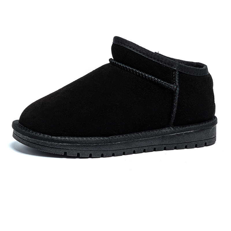 Flat Padded Ankle Snow Boots Manufacturer - Autumn Winter Warm Cowhide Upper Genuine Suede Faux Fur Water Splash-proof TPR Rubber Sole