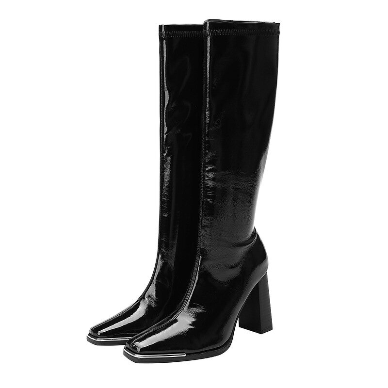 Iron Head Winter Boots for Women Manufacturer - 2025 Autumn/Winter Thick Heel Square Top Long Ankle High Heel Motorcycle Sexy
