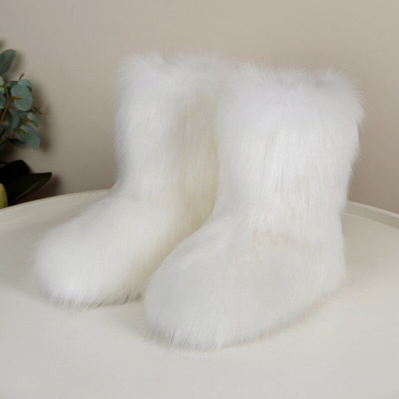 Snow Boots for Women Manufacturer - Flat Heel High Collar Imitating Mink & Fox Fur Mid-calf Length for Winter Warmth