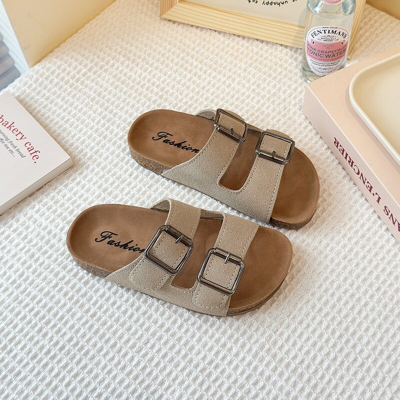 Sanded Slippers for Girls Manufacturer - Anti-slip Beach Shoes 2025 Summer New Korean Version Retro Soft Sole Single Strap Flip-flops