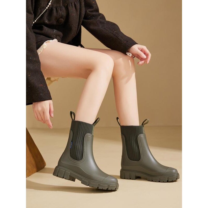 Women's Chelsea Rain Boots Manufacturer - Hot Selling Elastic Ankle Mid Top Waterproof PVC for Indoor Outdoor Winter