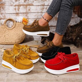 High-heel Single Shoes for Women Manufacturer - Medium Heel Lace-up Swing Style Suede Leather Student Shoes