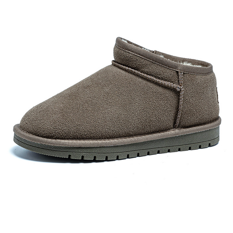 Flat Padded Ankle Snow Boots Manufacturer - Autumn Winter Warm Cowhide Upper Genuine Suede Faux Fur Water Splash-proof TPR Rubber Sole