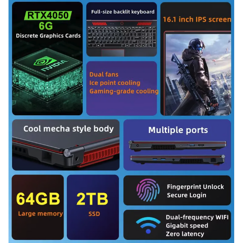 Gaming Laptop Manufacturer - 16-Inch High-Speed i5/i7/i9 CPU 144HZ 16/32GB RAM 1TB/2TB SSD 256GB Hard US Intel Core Business
