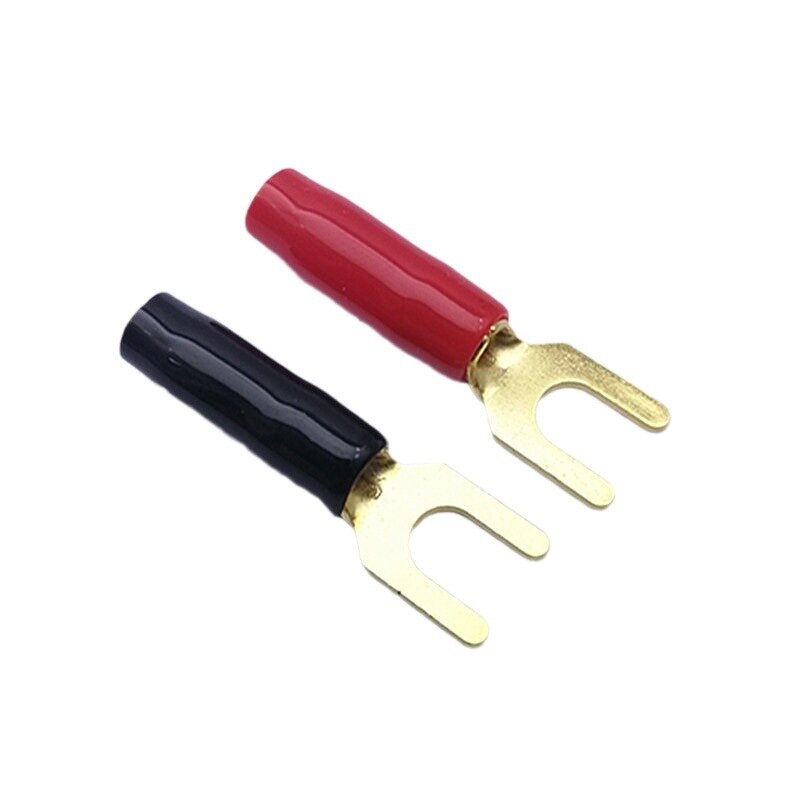Banana Connector Manufacturer - Mini Soft Rubber Red Black Copper Gold-Plated Plug for Speaker Cable Y/U Type Factory Outlet
