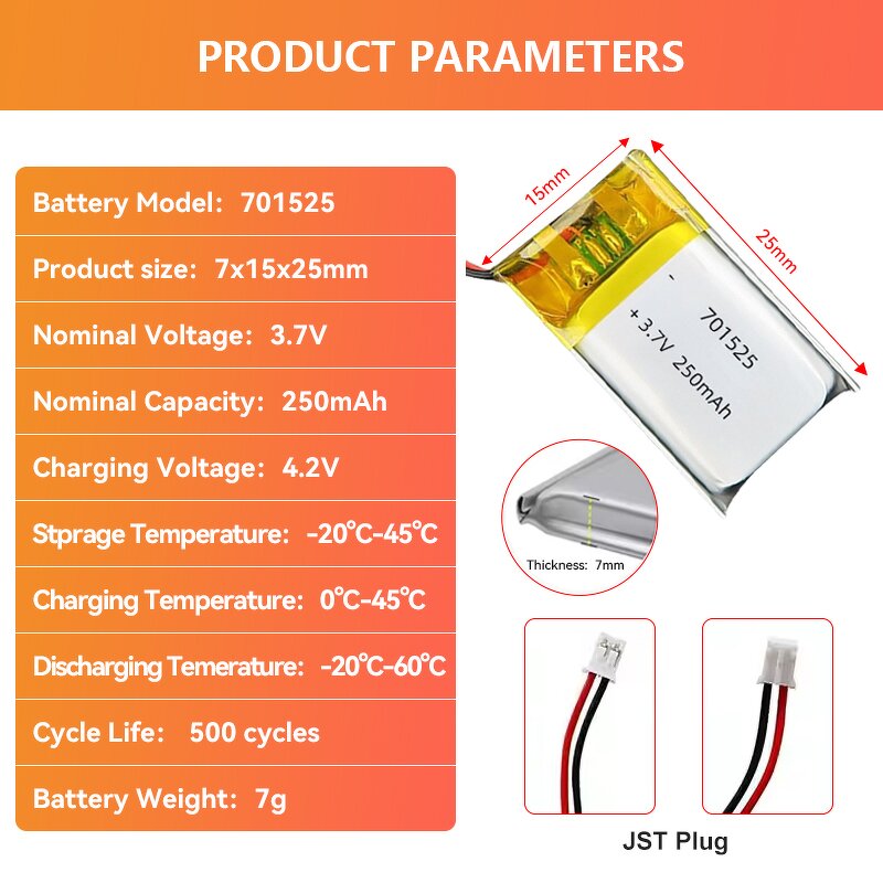 Lithium Ion Pouch Cell Manufacturer - OEM 702530 3.7V 50mAh 250mAh 402530 502530 602530 802530 955565 Li-Ion Polymer