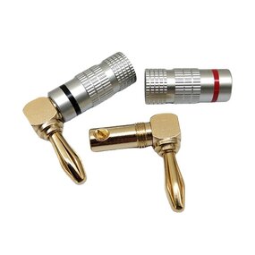 Banana Plug Manufacturer - Copper Gold-Plated 90 Degree Welding Free 4MM Elbow Red Black Circle Audio Speaker Cable L-shaped