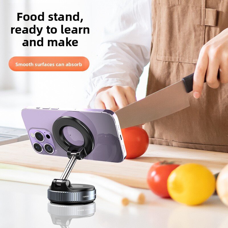 Vacuum Magnetic Suction Car Phone Holder Manufacturer - Black Foldable Retractable Hands-Free for Car Gym Mirror Smooth Surface