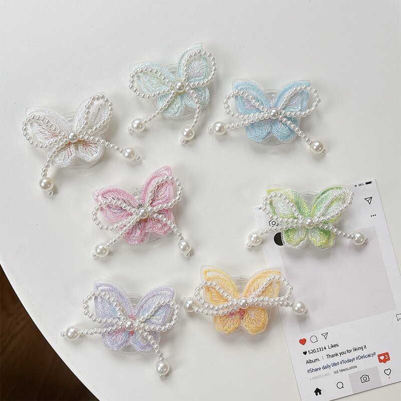 Small Fresh Phone Holder Manufacturer - Pearl Butterfly Back Sticker Bow Tie Retractable Desktop Stable Support Frame