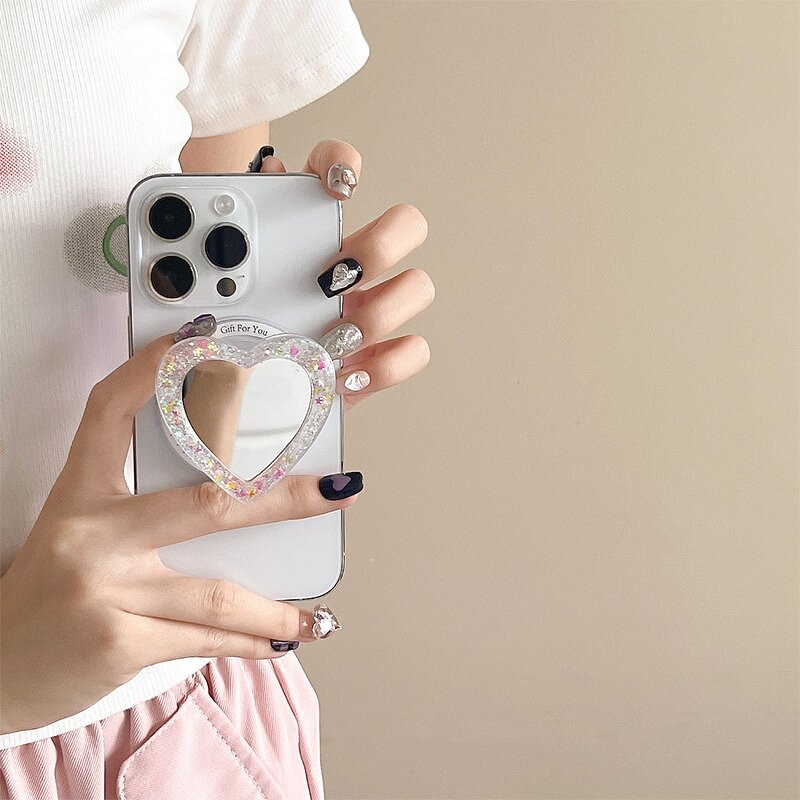 Magnetic Makeup Mirror Phone Bracket Manufacturer - Korean Ins Style Glitter Sequin Love Mirror Sticker Portable Desk