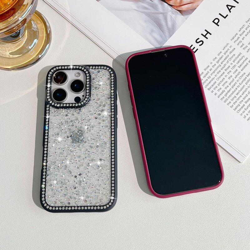Phone Case Manufacturer - for iPhone 11-16 Series Luxury Bling Shiny Glitter Sequin Sparkly Crystal Border Aesthetic Cute Slim TPU