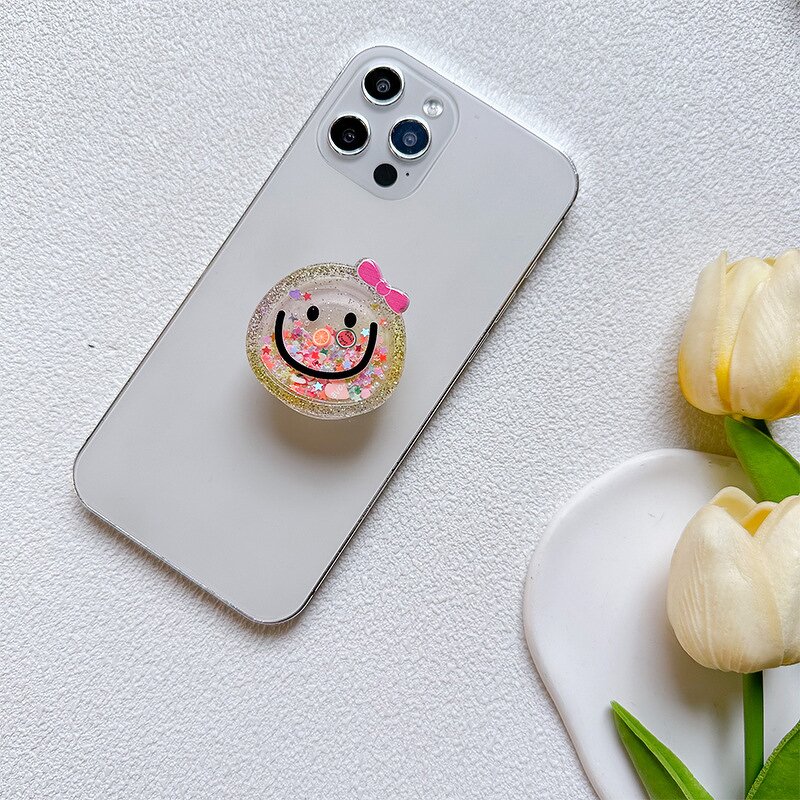 Cute PVC Smartphone Stand Manufacturer - 2025 Glitter Smile Cartoon Movable Desk with PC Griptok Socket Holder