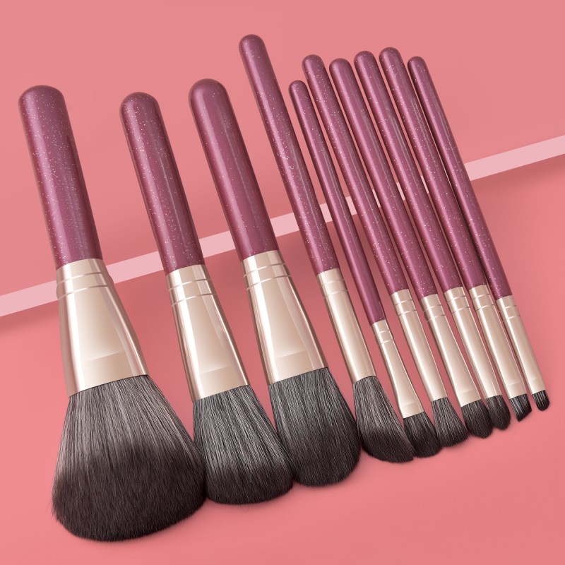 Wooden Makeup Brush Set Factory - 10pcs Professional Own Brand Custom Multi-functional