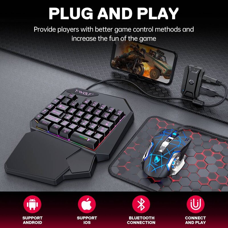 Gaming Wired Keyboard Manufacturer - 2025 New Product TWOLF TF900 Mechanical Single Keyboard and Mouse with Converter for Phone