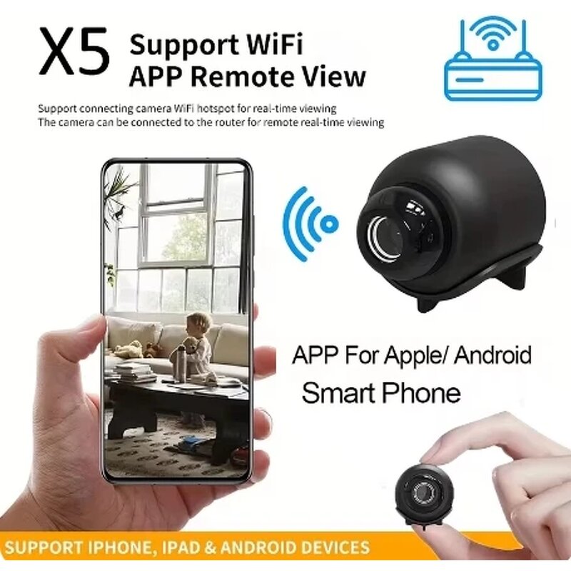 Mobile Body Camera Manufacturer - Room Security X5 Hot Sales HD WiFi 720P Night Vision MicroSD Video Mini