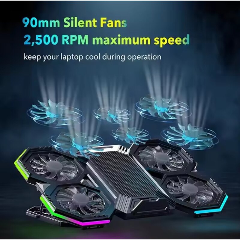 Notebook Cooler Manufacturer - Dropshipping Ergonomic 6 Fans Comfort Gaming Laptop Cooling Pad with Phone Holder