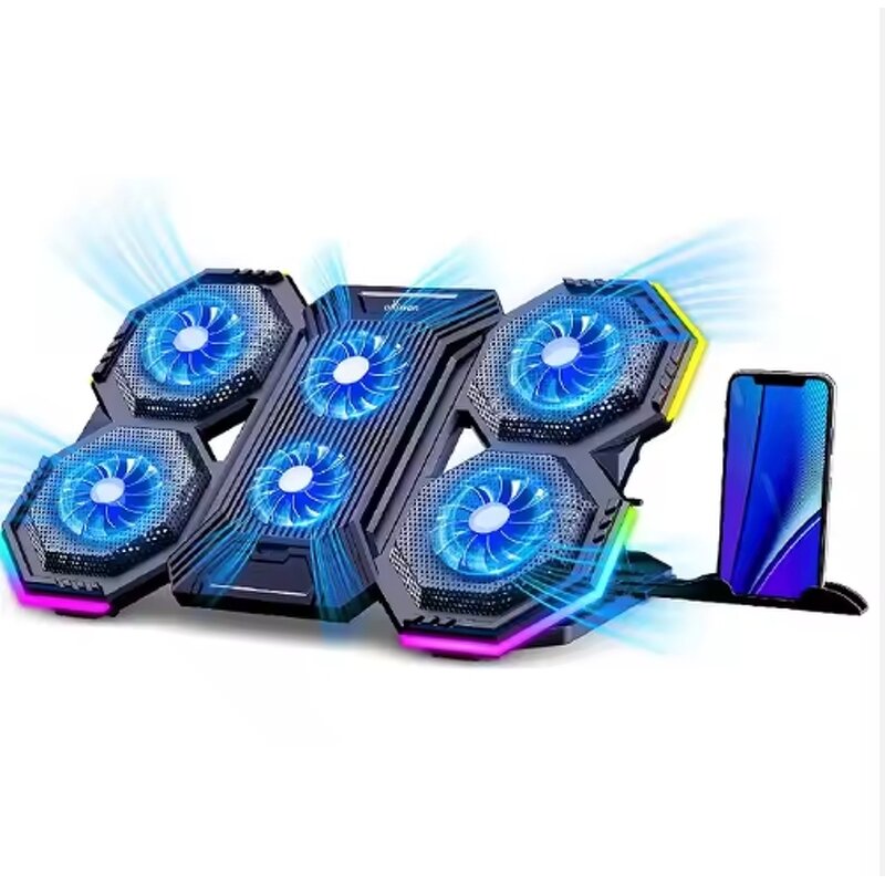 Notebook Cooler Manufacturer - Dropshipping Ergonomic 6 Fans Comfort Gaming Laptop Cooling Pad with Phone Holder