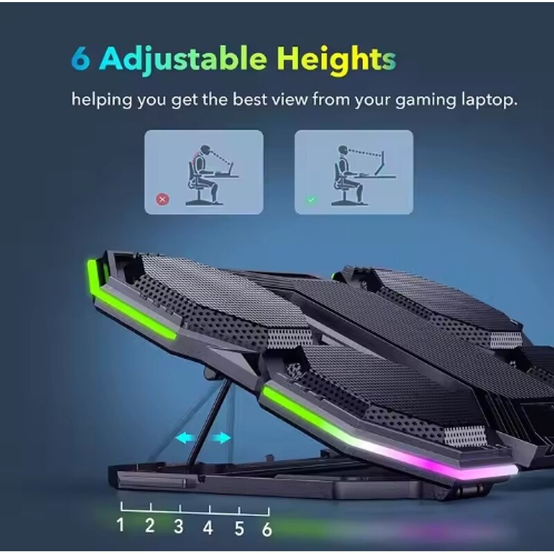 Notebook Cooler Manufacturer - Dropshipping Ergonomic 6 Fans Comfort Gaming Laptop Cooling Pad with Phone Holder