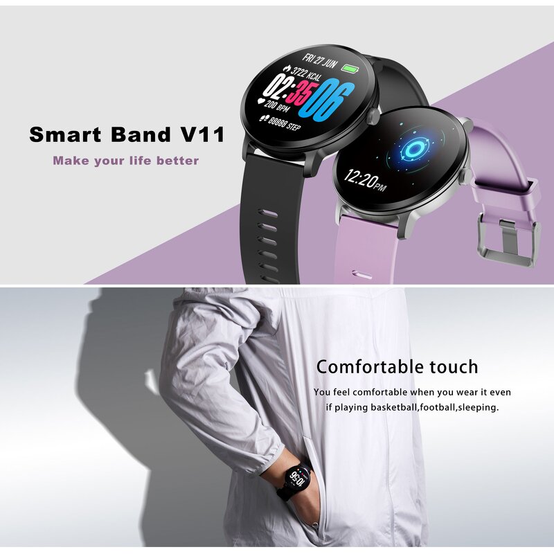 Smart Watch Manufacturer - 2026 Fashion V11 Unisex Fitness Tracker Heart Rate Blood Pressure Monitor Sleep Tracker IPX-6