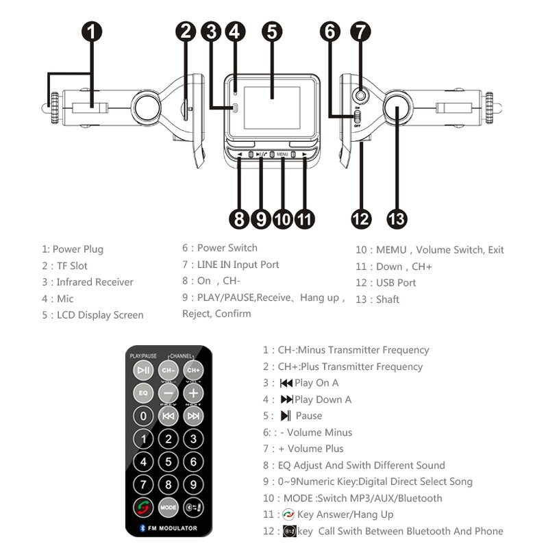 Car Radio Mp3 Player Manufacturer - 2025 1.44 Inch LCD Music Adapter USB Auto Charger BT Handsfree Car Kit FM Transmitter Remote