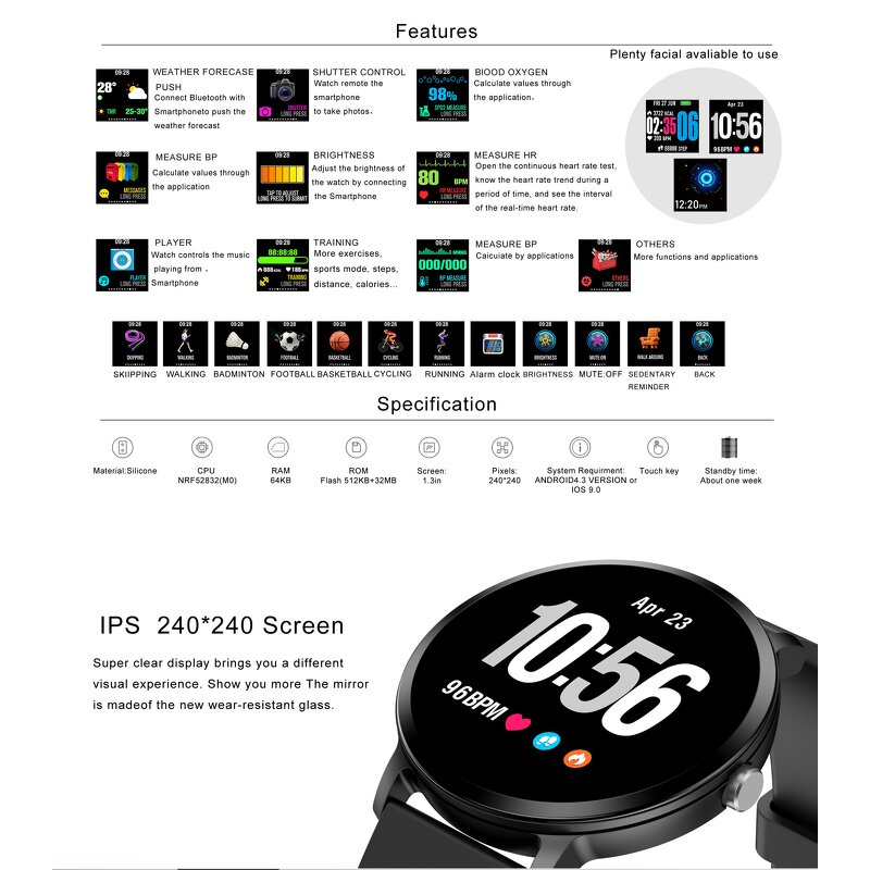 Smart Watch Manufacturer - 2026 Fashion V11 Unisex Fitness Tracker Heart Rate Blood Pressure Monitor Sleep Tracker IPX-6