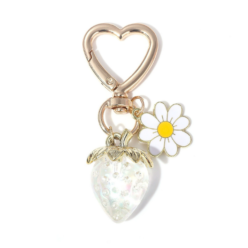 Keychain Manufacturer - New Acrylic Heart Transparent Kawaii Strawberry Flower Design Sweet Keyring for Women
