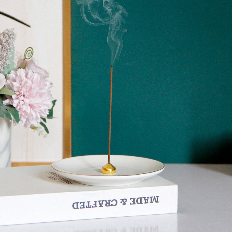 Incense Stick Burner Manufacturer - Modern Simple White Gold with Ash Catcher Middle East Arab Ceramic Holder